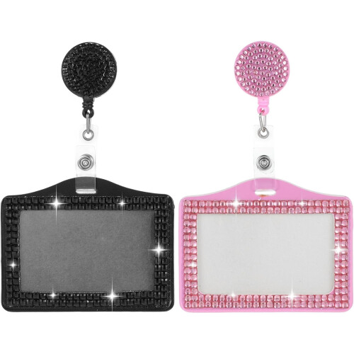 Porte-badge à strass, carte d'identité rétractable horizontale