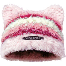 Cat Ears Beanie Hat Striped Plush Knit Warm Skull Cap
