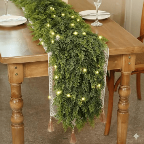 LED Kerstslinger van cederhout, 1,8 meter, 50 lampjes, 140 tips