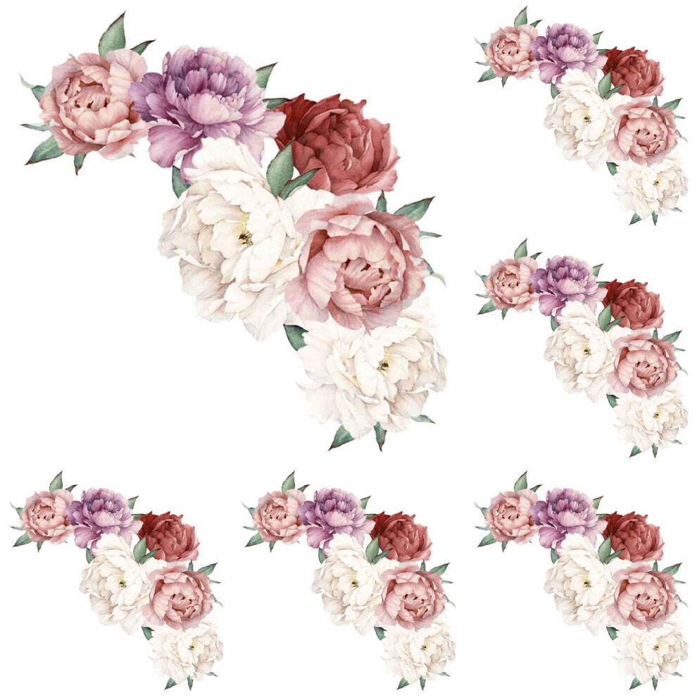 3D Peony Wall Stickers PVC Waterproof 6-Pack
