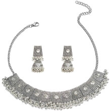 Boho silver jewelry set with CZ crystals for weddings