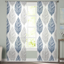 Sheer Curtains Grey/Navy Olive Leaf Watercolor 52"W x 84"L