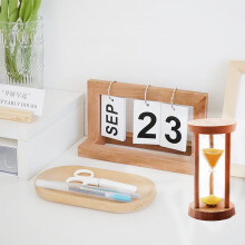 Rustieke houten eeuwigdurende kalender en zandloper set