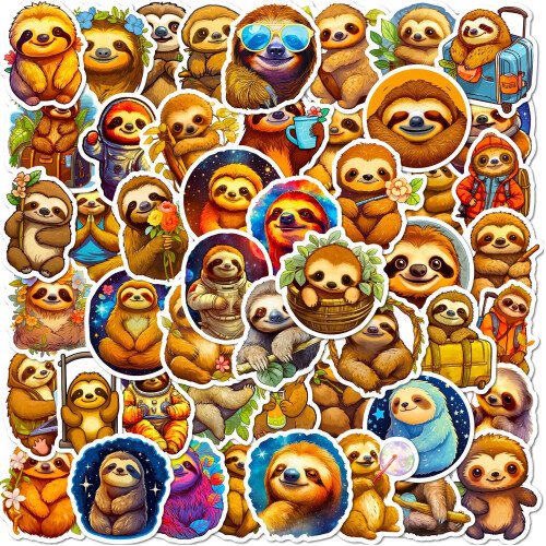 Sloth Stickers Cartoon Design 50-Pack