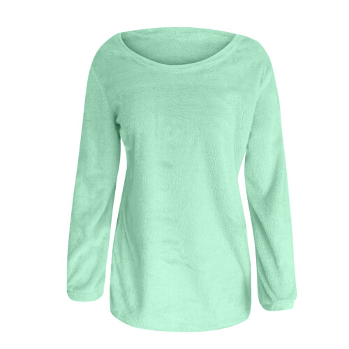 Women's Fuzzy Jumper Sweater Solid Color Long Sleeve Round 2