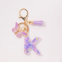 Pink Initial Keychain with Tassel for Women and Girls