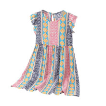 Girls' Flutter Sleeve Dress Printed Summer Casual