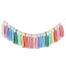 Guirlande de pompons en coton style bohème avec perles en bois, 95 cm