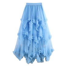 Women's Blue Tulle A-Line Skirt with Ruffle Tutu Layers