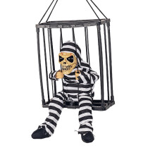Décoration animée d'Halloween avec détecteur de mouvement, crâne et cage fantôme