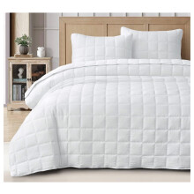 Ensemble de courtepointe Branson 3 pièces blanc, taille king - Couvre-lit matelassé léger en microfibre douce, lavée à la pierre, avec