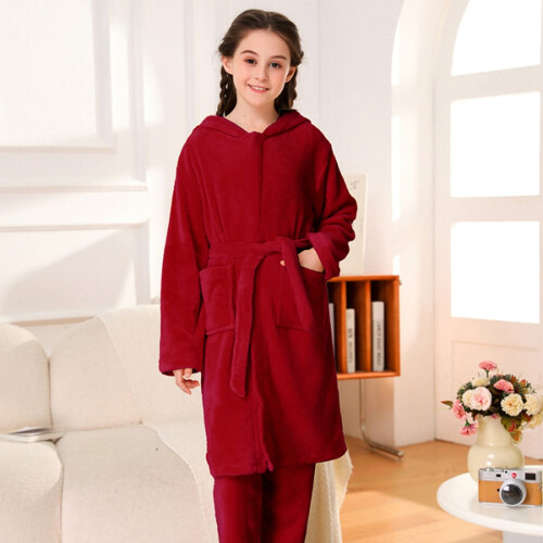 Kinderpyjama-Set, warm, korallenrot, Größe 11–12 1
