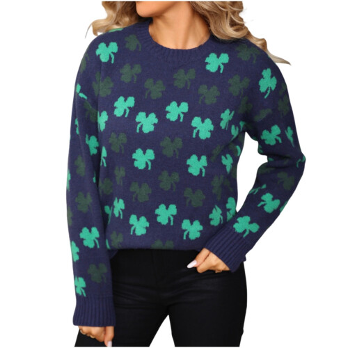 Women's St Patrick's Day knitted sweater shamrock pullover