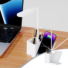 Wireless Charging Desk Lamp, 15W Smart LED, USB Rechargeable, Eye Protection, Dimmable, Pen Holder – Compatible with Qi devices