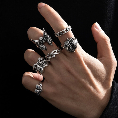 Gothic Skeleton Ring Set Unisex 6-Piece