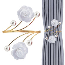 Embrasses de rideaux roses rouges et perles, plaquées or et réglables