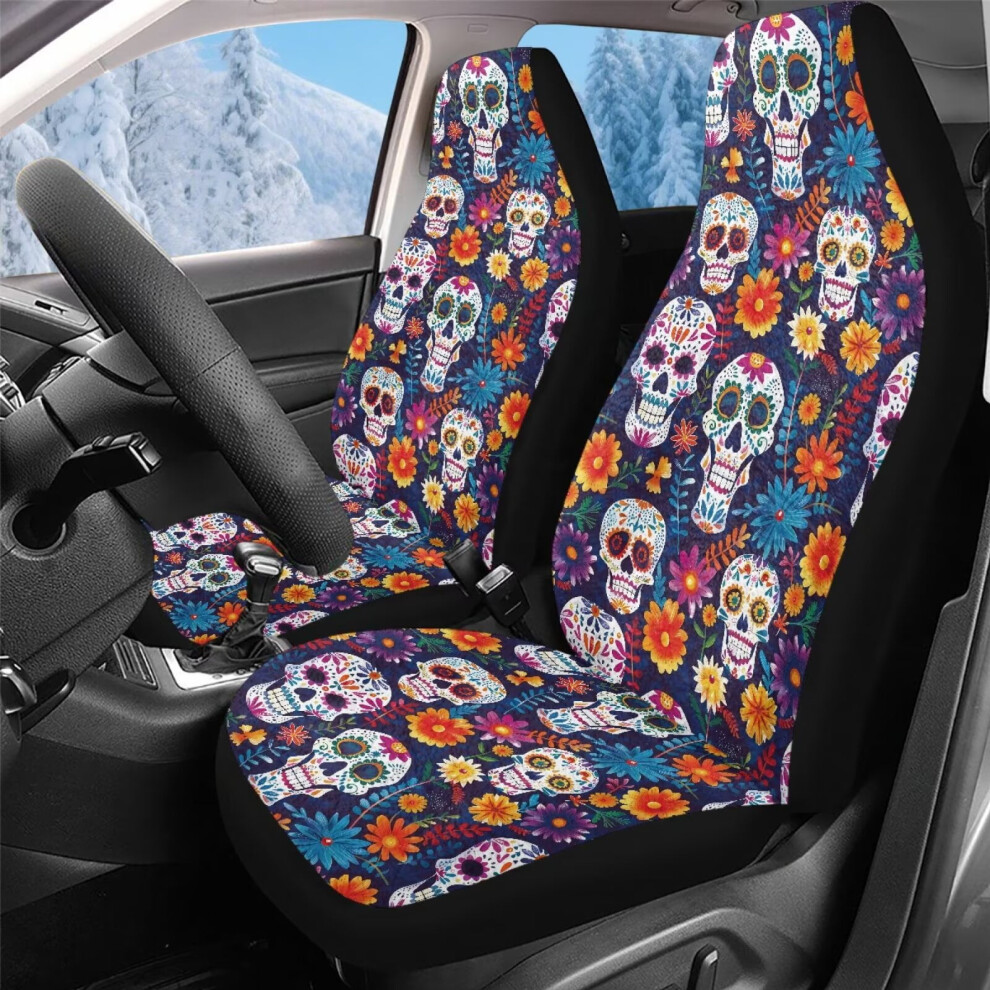 Sugar Skull Car Seat Covers Full-Wrap 2-Pack Coral 975221464118