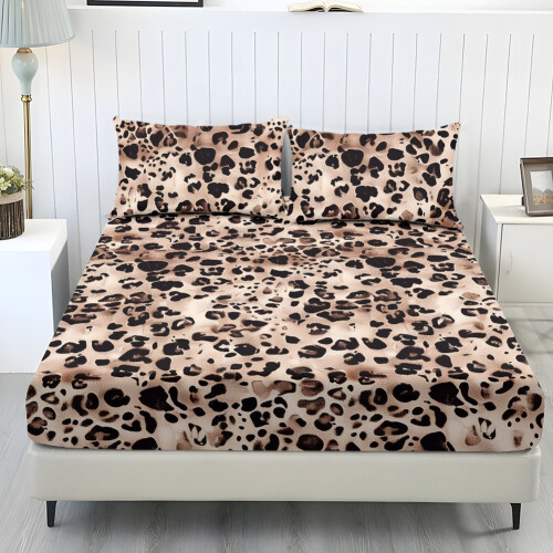 Leopard Print Bedding Set Queen, Soft Cooling Polyester, 3-Piece (1Fitted Sheet + 2Pillowcases), Chic RV/Home Decor