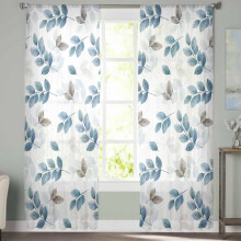 Sheer Curtains Blue Gray Eucalyptus on White 52"W x 108"L