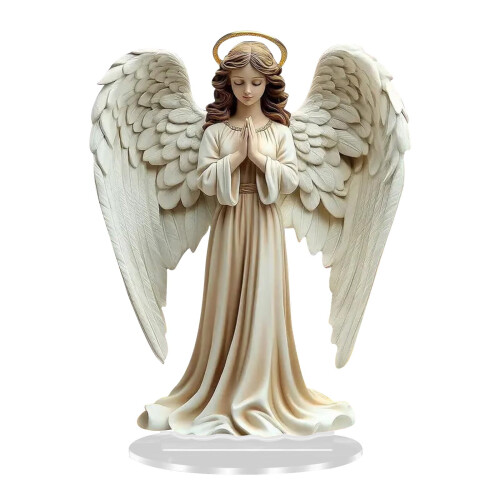 Statue croix ailes d'ange en acrylique transparent (1 pièce)