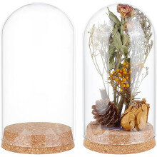Cloches en verre à dôme avec base en liège 16 x 8 cm (lot de 2)