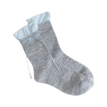 Women's Contrast Ruffle Calf Socks with Ribbon Bows