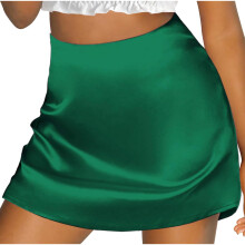Women's High Waist Satin A-Line Mini Skirt with Zipper and