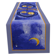 Chemin de table Eid Mubarak bleu et or 13 x 72 pouces