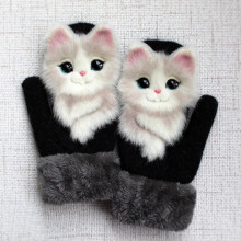 Hand-Knitted Animal Mittens for Kids, Full-Finger Warm