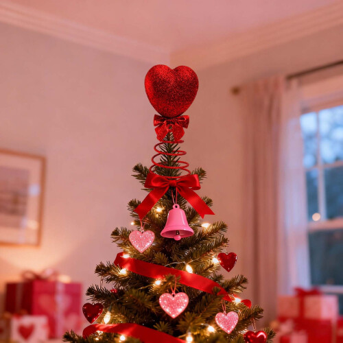 Heart and Spring Tree Top Star Ornament Red 1 piece