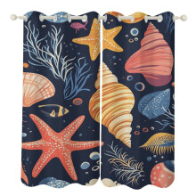 Rideaux occultants thermiques à motif aquarelle d'étoiles de mer et de coquillages