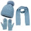 Set da 3 pezzi con berretto da donna azzurro con pon pon, foderato in pile. 1