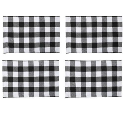 Sets de table de Noël à carreaux noirs et blancs (4 pièces)