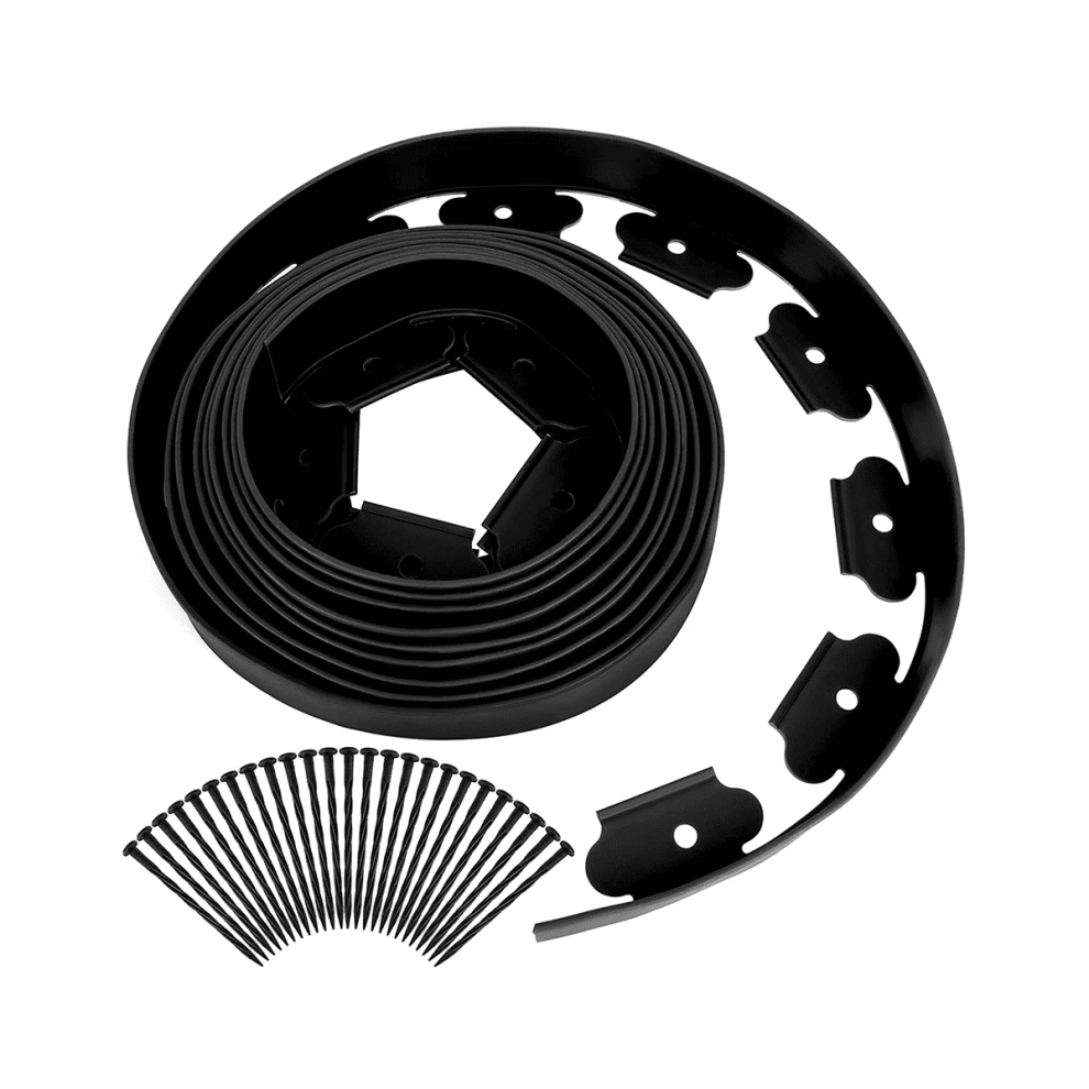 Landscape Edging Rubber Black 16.4 Feet With 15 Stakes 9357860593489