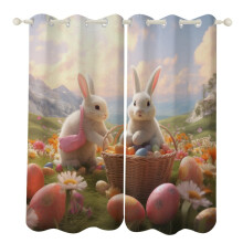 Rideaux à deux panneaux avec motif aquarelle Lapin de Pâques