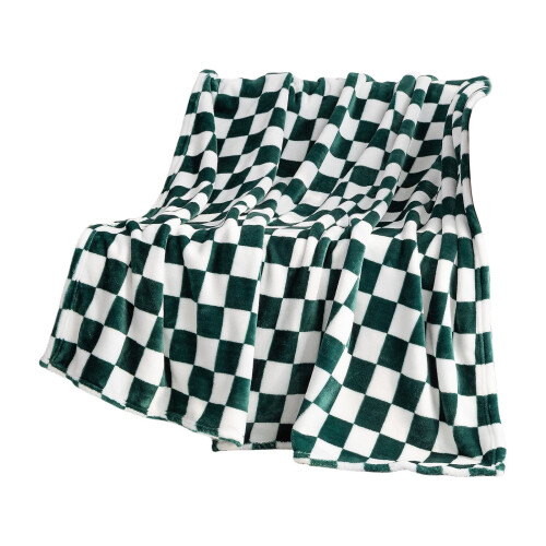 Flannel Blanket Green Checkered Pattern Soft Throw 39.37 x