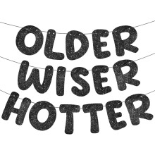 Set di 3 striscioni di compleanno glitterati "Older Wiser Hotter" (Più vecchio, più saggio, più sexy) - Nero