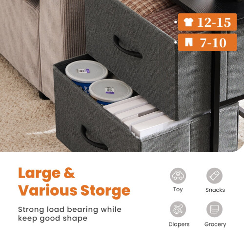 Nightstand Set of 2 Grey Fabric-Drawer Side Tables 1