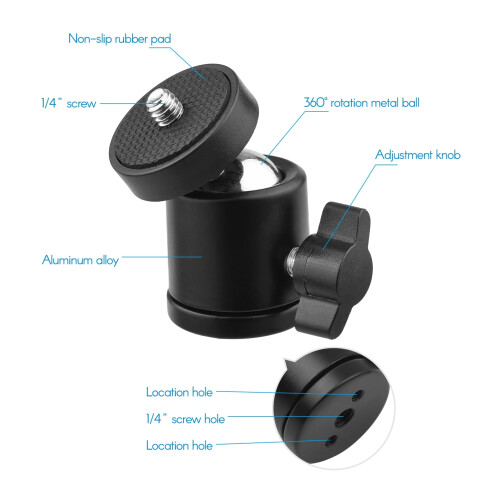 Svingbart stativadapter med kulehode, 1/4" skrue, 2 stk. 2