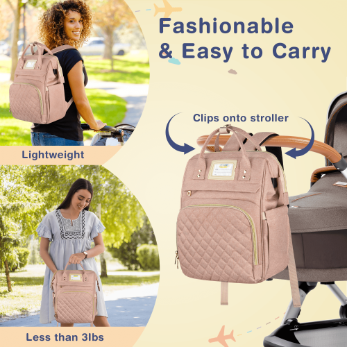 Rosa Wickelrucksack mit isoliertem Flaschenfach 1