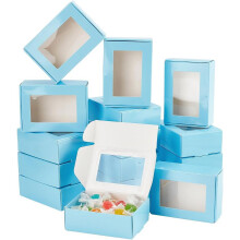 Blue Cookie Boxes with Window 3.4x2.4x1.2 inch Kraft Paper