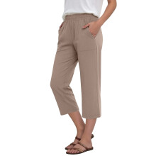 Women's Cropped Pants Coffee Brown Relaxed Fit Capris Size L