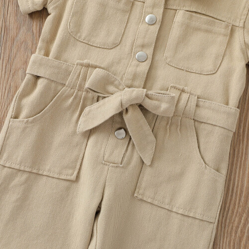 Toddler Jumpsuit Solid Color Button-Down Collared Jeans 1