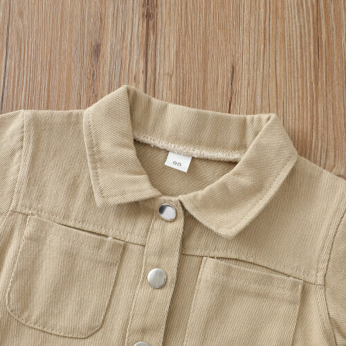 Toddler Jumpsuit Solid Color Button-Down Collared Jeans 2