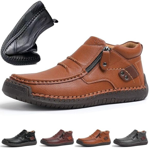 Willtoo Men's Premium Leather Slip-On Driving Boots