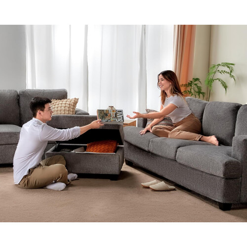 VANACC Modern Sofa Set with Ottoman Grey Bouclé 3-Piece 2