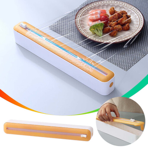 Wall-Mounted Plastic Wrap Cutter with Magnetic Storage for
