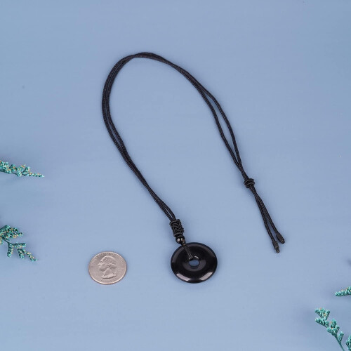 Collier pendentif donut en cristal d'obsidienne noire ajustable 2