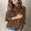 Women's Knitted Solid Sweater with Irregular Lapel Coffee S 4