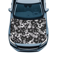 Universal Car Hood Cover – Washable Black Hawaiian Hibiscus Design, Compatible with Most Sedans, Trucks, Pickups & Sports Cars